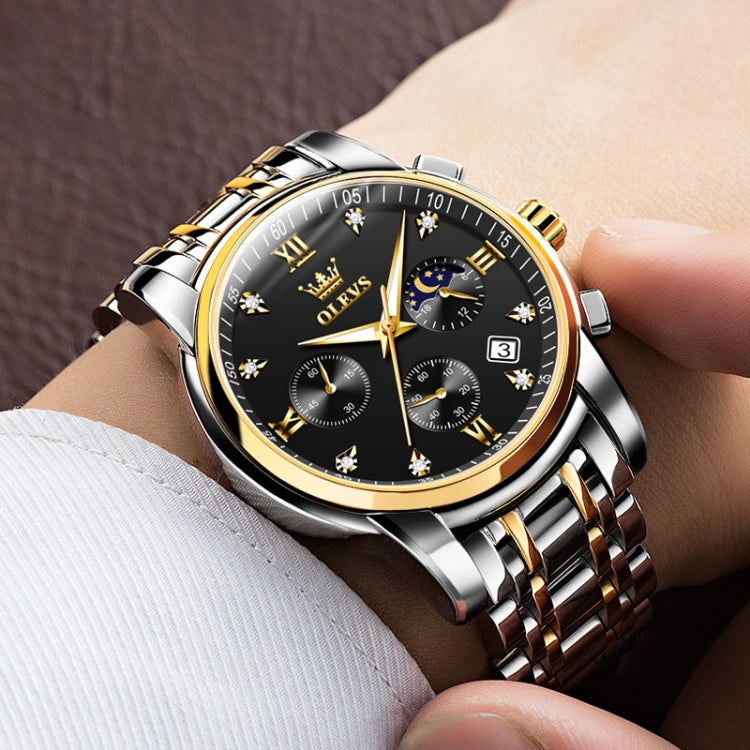 OLEVS 2858 Men Multifunctional Business Waterproof Quartz Watch(Blue + Gold)