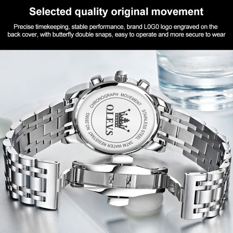 OLEVS 2858 Men Multifunctional Business Waterproof Quartz Watch(Blue + Gold)