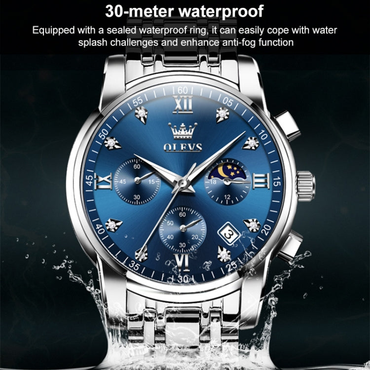 OLEVS 2858 Men Multifunctional Business Waterproof Quartz Watch(Blue + Gold)