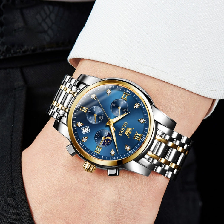 OLEVS 2858 Men Multifunctional Business Waterproof Quartz Watch(Blue + Gold)