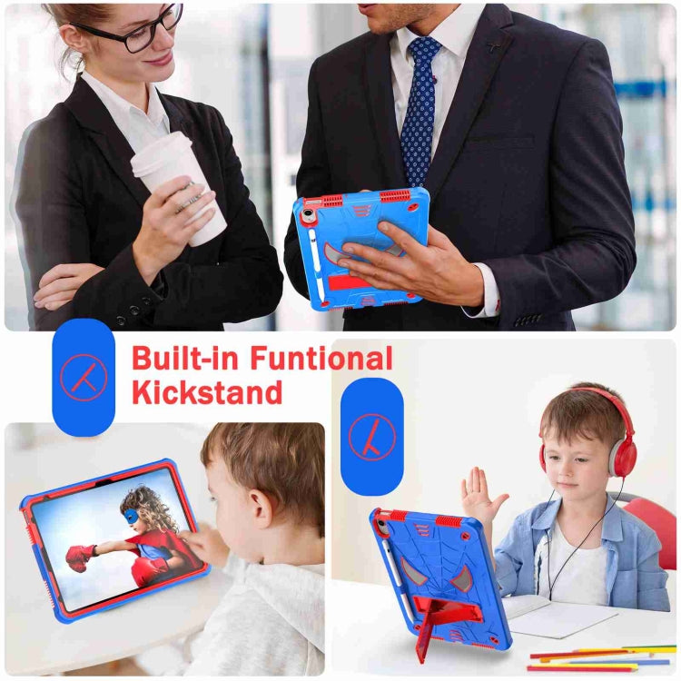 For iPad 10th Gen 10.9 2022 Spider Texture Silicone Hybrid PC Tablet Case with Shoulder Strap(Blue + Red)