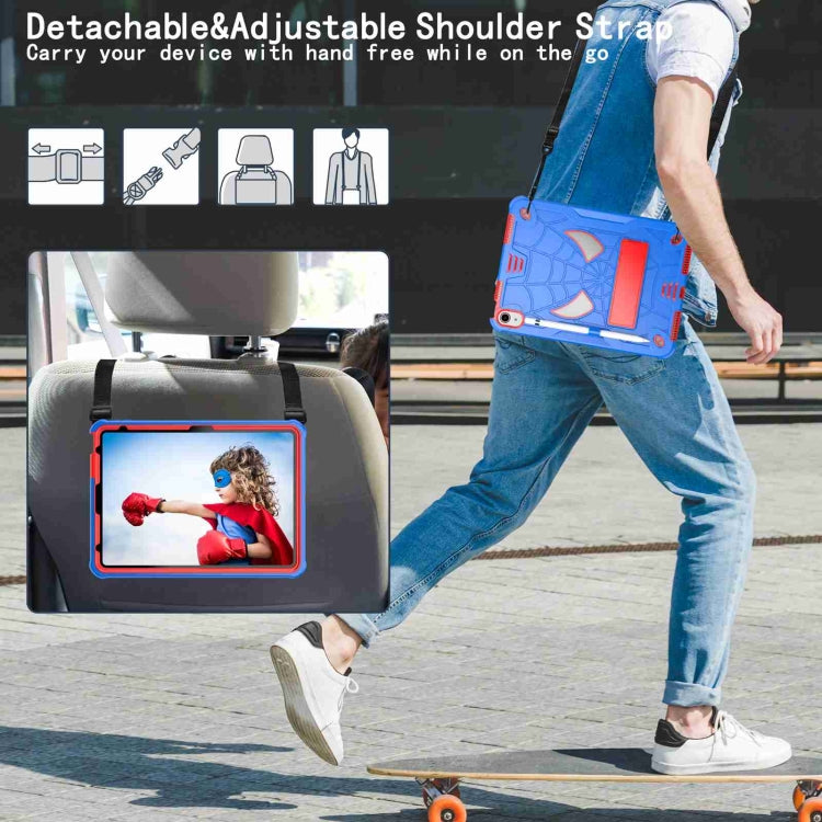 For iPad 10th Gen 10.9 2022 Spider Texture Silicone Hybrid PC Tablet Case with Shoulder Strap(Blue + Red)