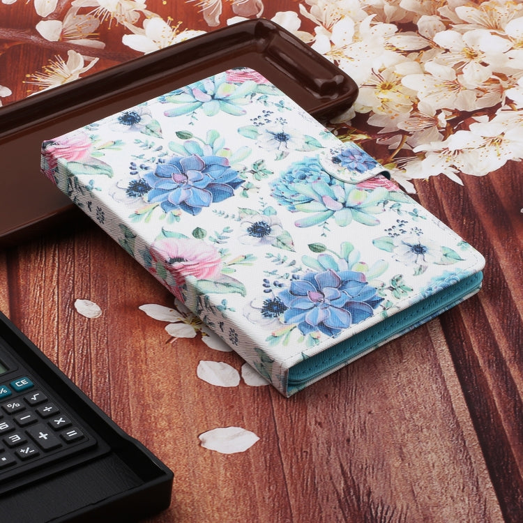 For 8 inch Universal Tablet PC Flower Pattern Horizontal Flip Leather Case with Card Slots & Holder(Blue Flower On White)