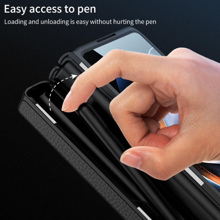 For Samsung Galaxy Z Fold4 GKK Integrated Fold Hinge Leather Phone Case with Holder(Carbon Fibre Black)