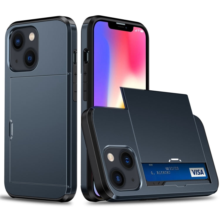 For iPhone 15 Plus Shockproof Armor Phone Case with Slide Card Slot(Dark Blue)