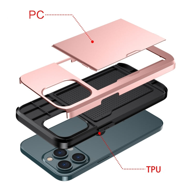 For iPhone 15 Pro Shockproof Armor Phone Case with Slide Card Slot(Black)