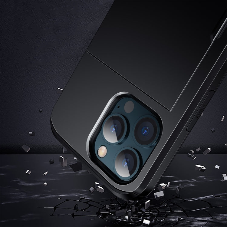 For iPhone 15 Pro Shockproof Armor Phone Case with Slide Card Slot(Black)