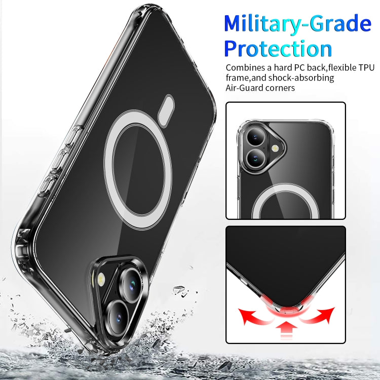 For iPhone 16 Four Corner Airbags MagSafe Magnetic Phone Case(Transparent)