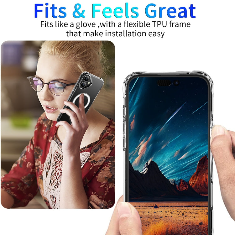 For iPhone 16 Four Corner Airbags MagSafe Magnetic Phone Case(Transparent)