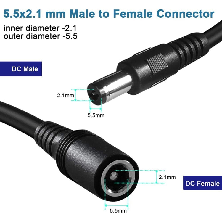 8A 5.5 x 2.1mm Female to Male DC Power Extension Cable,  Length:3m(Black)