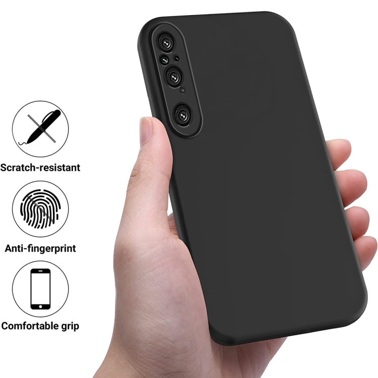 For Sony Xperia 1 V Pure Color Liquid Silicone Shockproof Phone Case(Black)