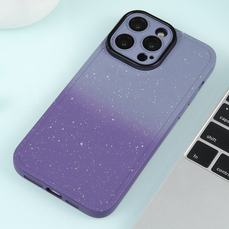 For iPhone 14 Pro Max Gradient Starry Silicone Phone Case with Lens Film(Grey Purple)