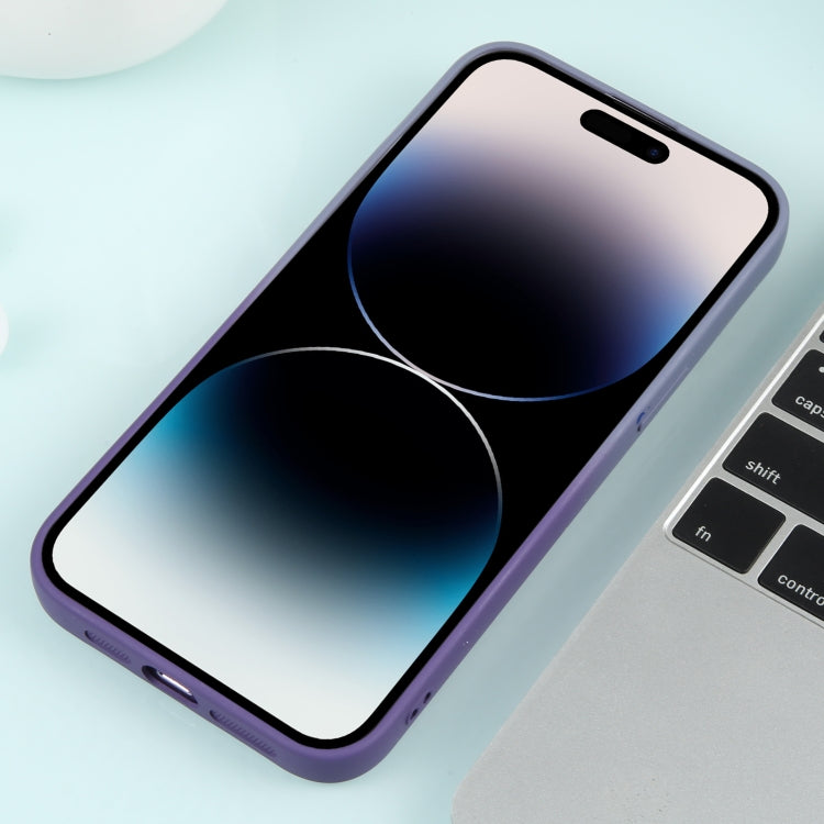 For iPhone 14 Pro Max Gradient Starry Silicone Phone Case with Lens Film(Grey Purple)