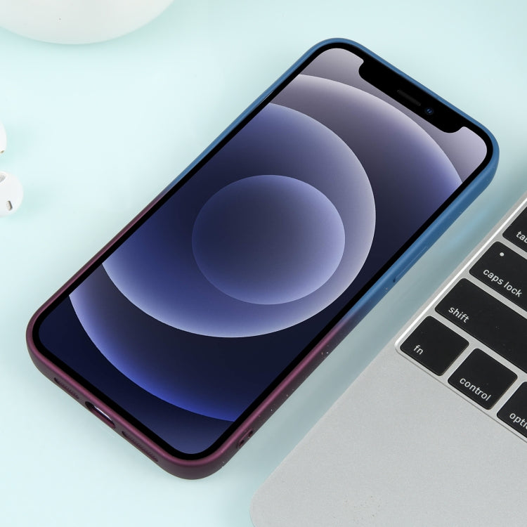 For iPhone 12 Gradient Starry Silicone Phone Case with Lens Film(Blue Red)
