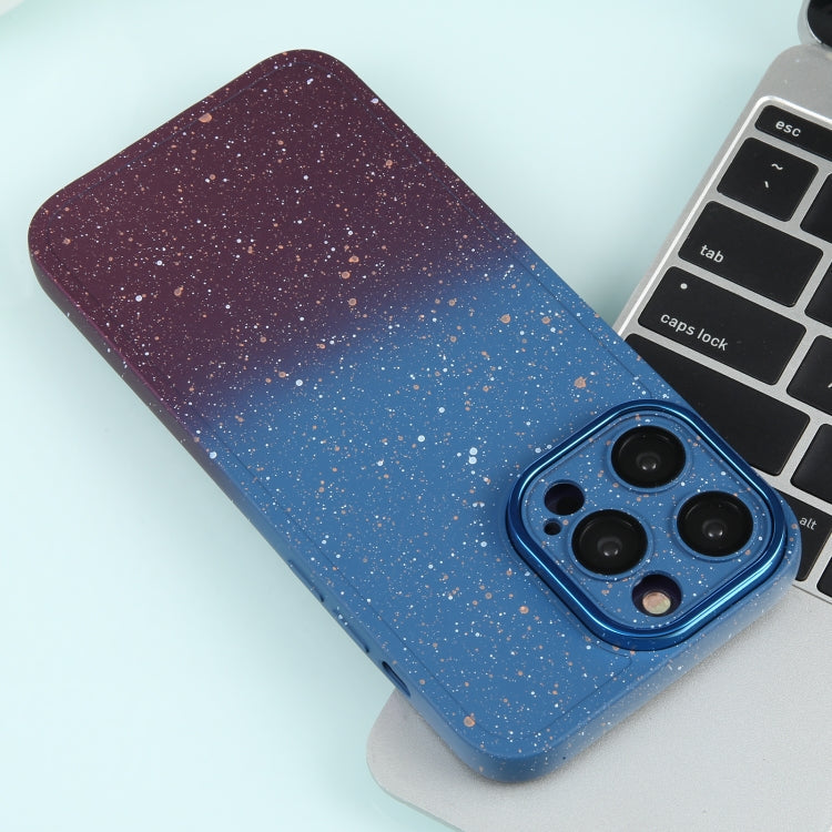 For iPhone 12 Gradient Starry Silicone Phone Case with Lens Film(Blue Red)