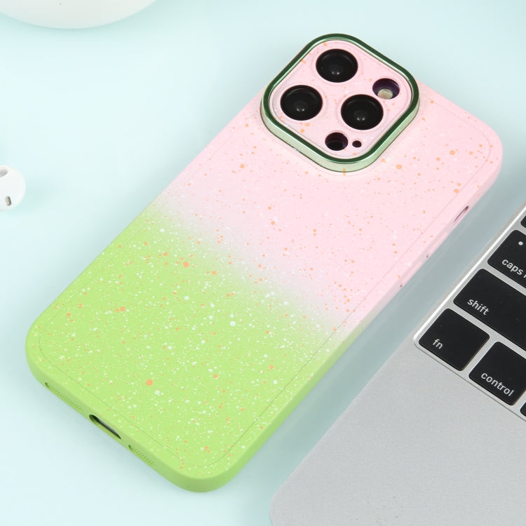 For iPhone 12 Gradient Starry Silicone Phone Case with Lens Film(Pink Green)
