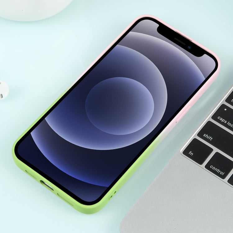 For iPhone 12 Gradient Starry Silicone Phone Case with Lens Film(Pink Green)