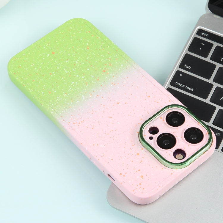 For iPhone 12 Gradient Starry Silicone Phone Case with Lens Film(Pink Green)