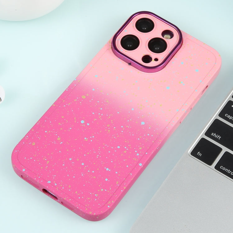 For iPhone 11 Pro Max Gradient Starry Silicone Phone Case with Lens Film(Pink Red)