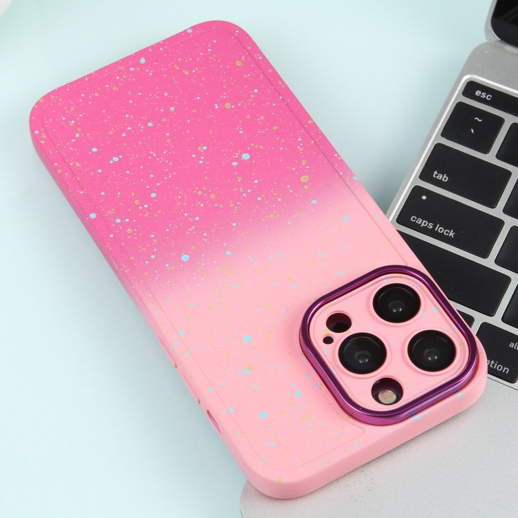 For iPhone 11 Pro Max Gradient Starry Silicone Phone Case with Lens Film(Pink Red)