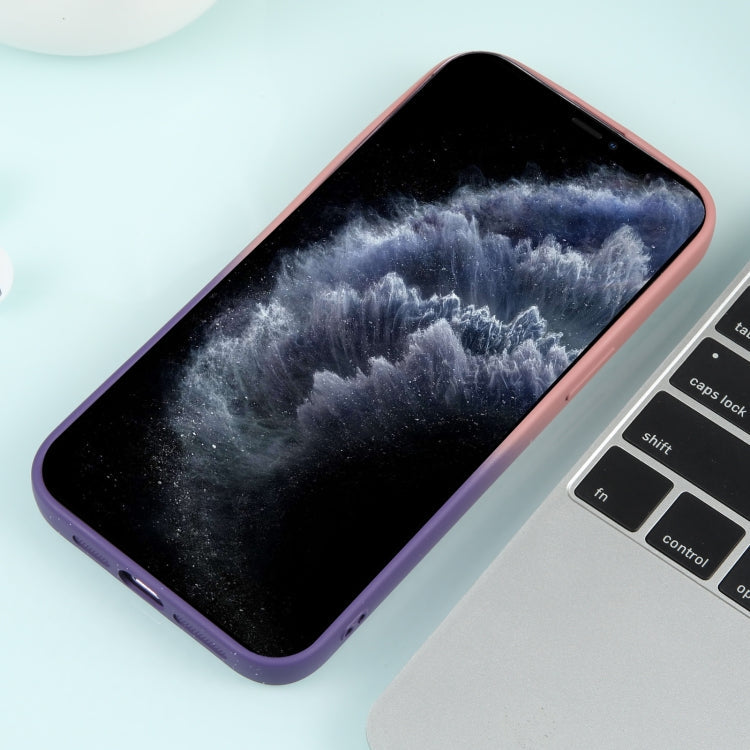 For iPhone 11 Pro Max Gradient Starry Silicone Phone Case with Lens Film(Pink Purple)