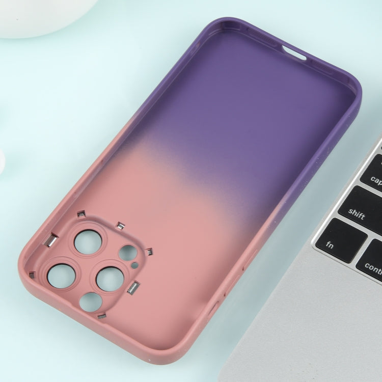 For iPhone 11 Pro Max Gradient Starry Silicone Phone Case with Lens Film(Pink Purple)