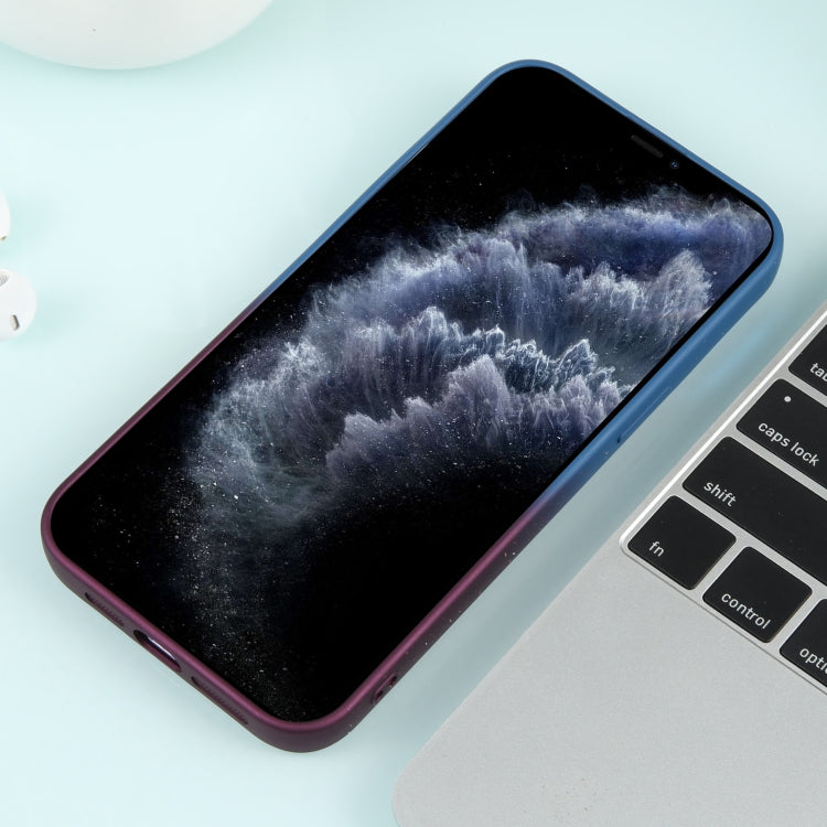 For iPhone 11 Pro Max Gradient Starry Silicone Phone Case with Lens Film(Blue Red)