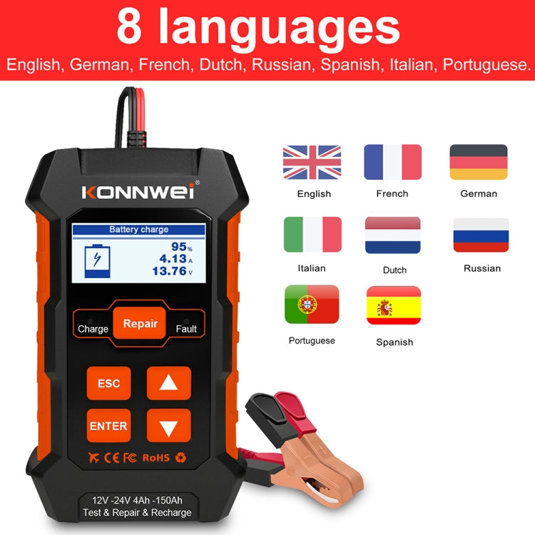 KONNWEI KW520 12V / 24V 3 in 1 Car Battery Tester with Detection & Repair & Charging Function(UK Plug)