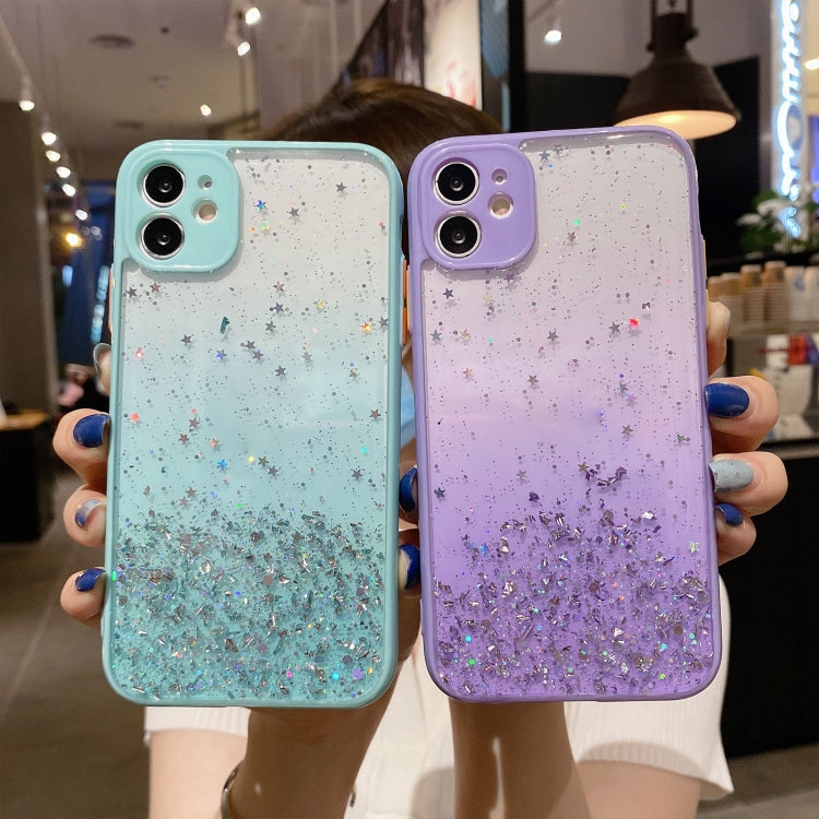 For iPhone XR Starry Gradient Glitter Powder TPU Phone Case(Purple)