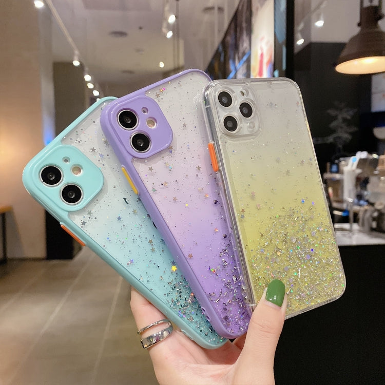 For iPhone XR Starry Gradient Glitter Powder TPU Phone Case(Purple)