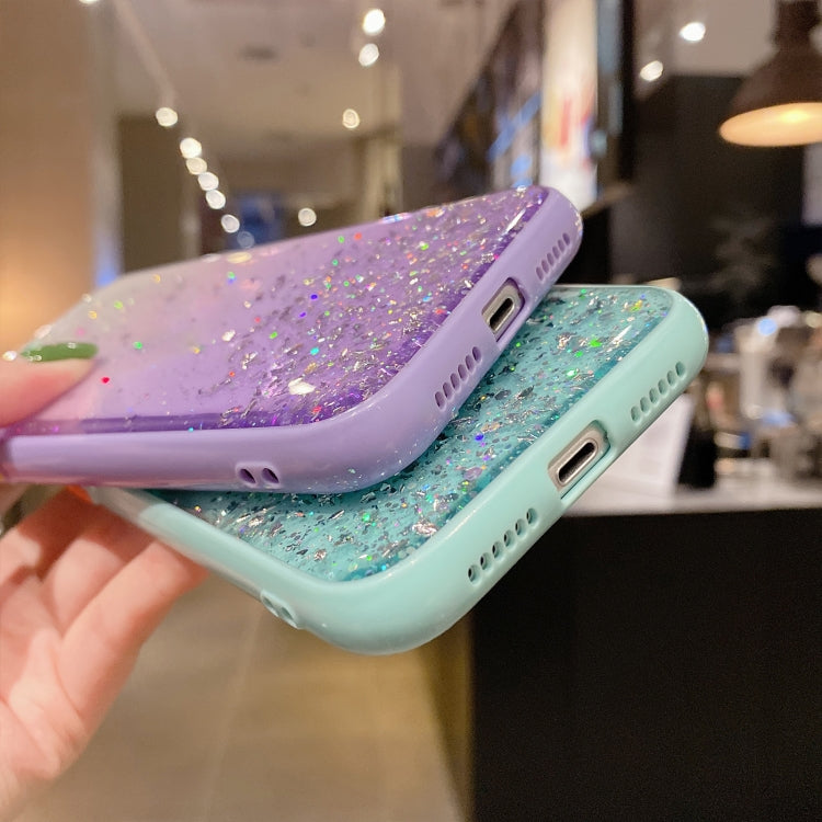 For iPhone XR Starry Gradient Glitter Powder TPU Phone Case(Purple)
