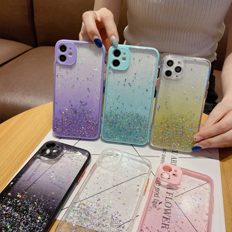 For iPhone XR Starry Gradient Glitter Powder TPU Phone Case(Purple)