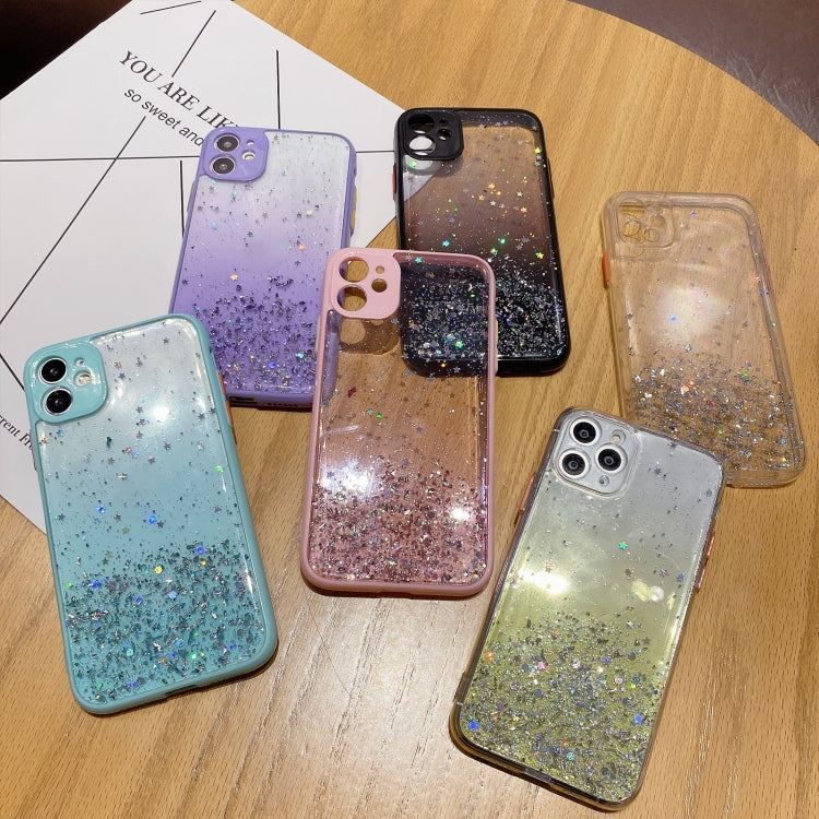 For iPhone XR Starry Gradient Glitter Powder TPU Phone Case(Purple)