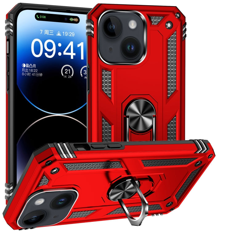 For iPhone 15 Plus Shockproof TPU + PC Phone Case with Holder(Red)