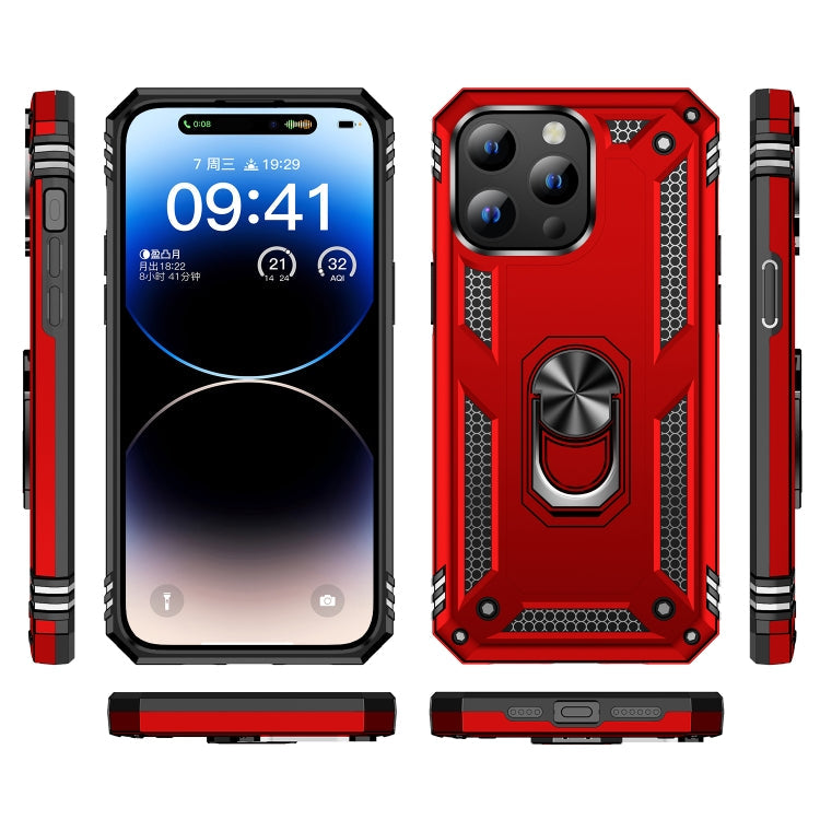 For iPhone 15 Plus Shockproof TPU + PC Phone Case with Holder(Red)