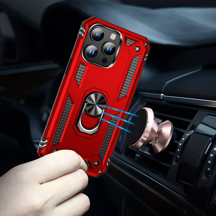 For iPhone 15 Plus Shockproof TPU + PC Phone Case with Holder(Red)