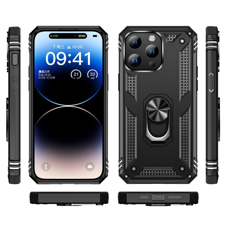 For iPhone 15 Pro Shockproof TPU + PC Phone Case with Holder(Black)