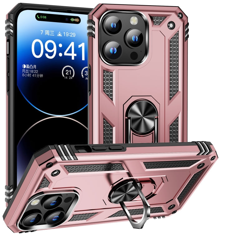 For iPhone 15 Pro Shockproof TPU  PC Phone Case with Holder(Rose Gold)