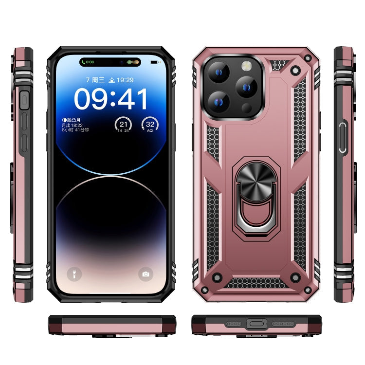 For iPhone 15 Pro Shockproof TPU  PC Phone Case with Holder(Rose Gold)
