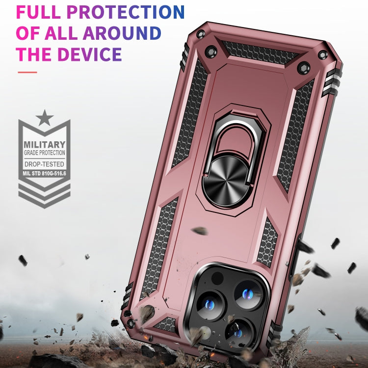 For iPhone 15 Pro Shockproof TPU  PC Phone Case with Holder(Rose Gold)