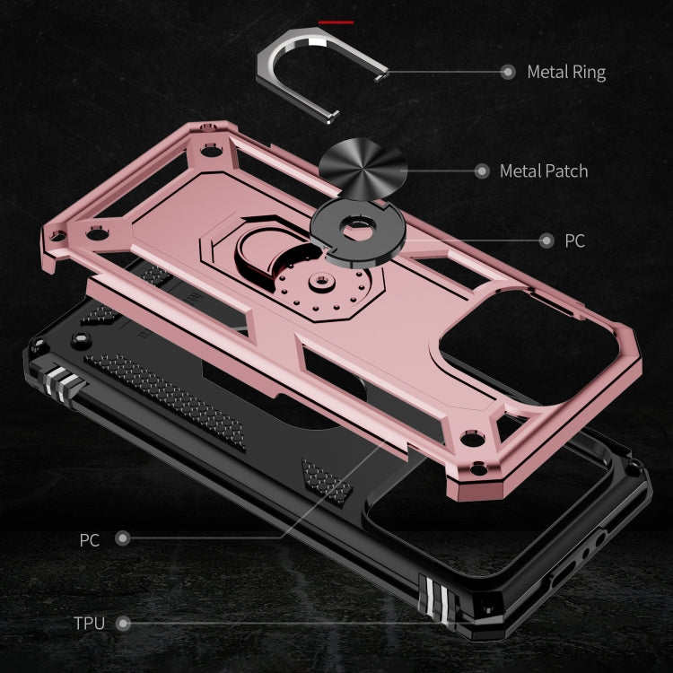 For iPhone 15 Pro Shockproof TPU  PC Phone Case with Holder(Rose Gold)
