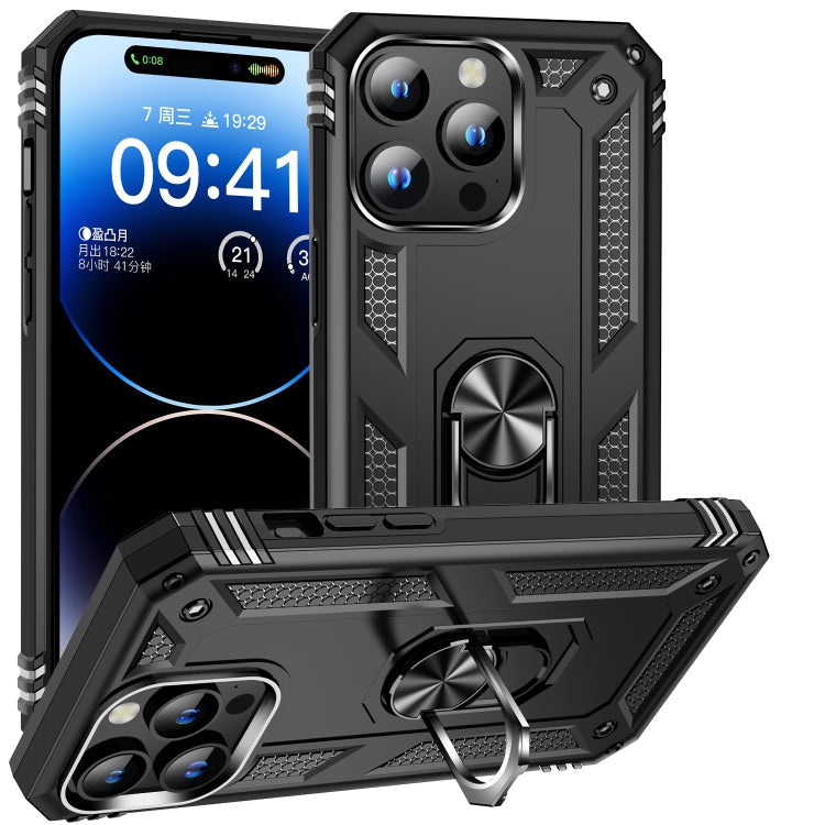 For iPhone 15 Pro Max Shockproof TPU  PC Phone Case with Holder(Black)