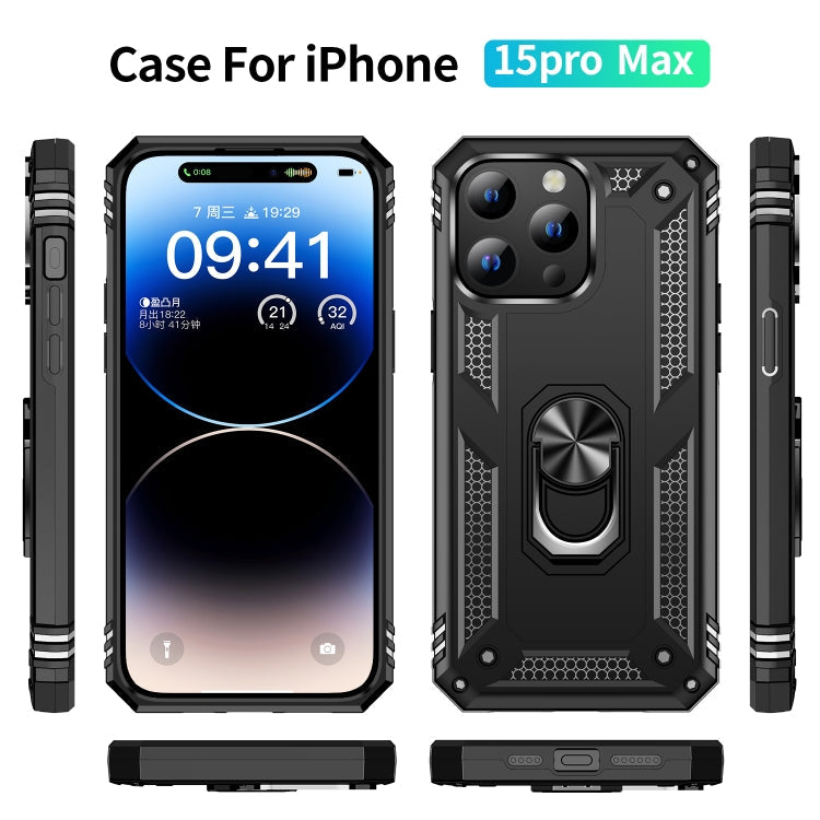 For iPhone 15 Pro Max Shockproof TPU  PC Phone Case with Holder(Black)