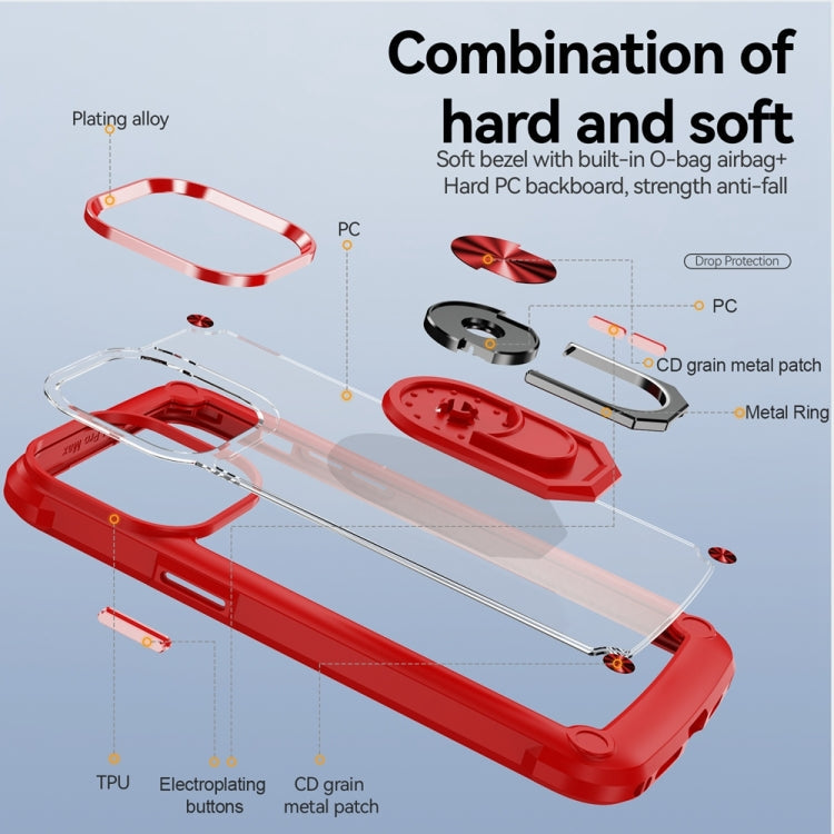 For iPhone 15 Pro TPU + PC Lens Protection Phone Case with Ring Holder(Red)