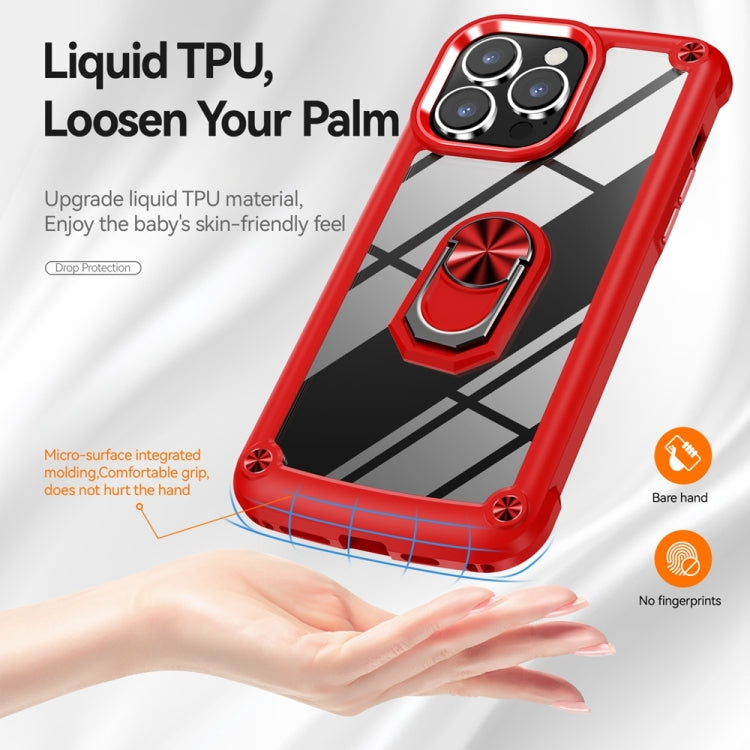 For iPhone 15 Pro TPU + PC Lens Protection Phone Case with Ring Holder(Red)