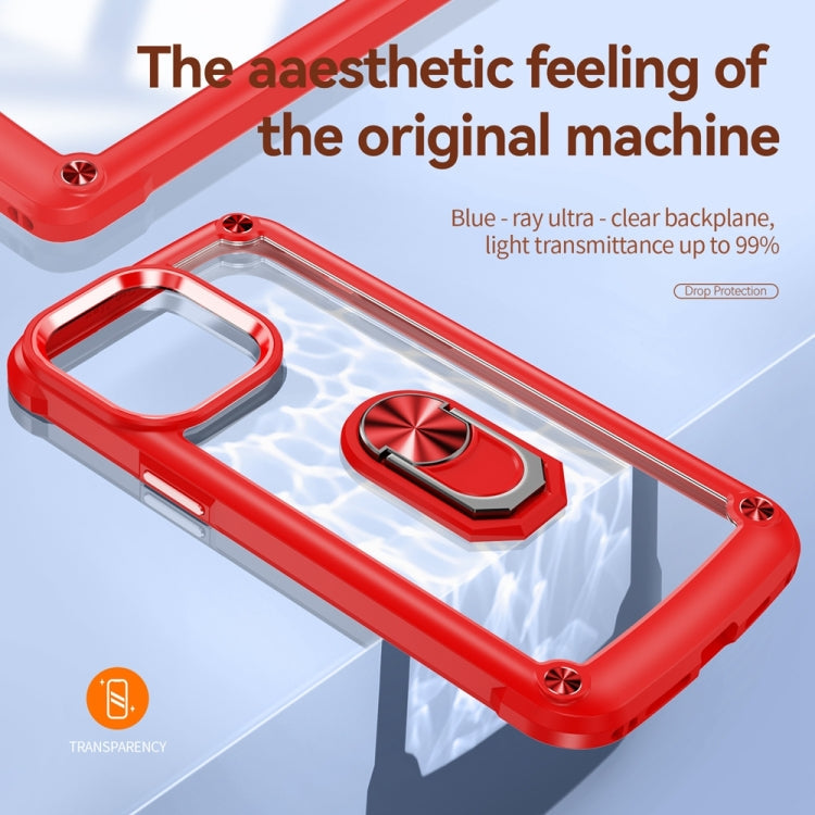 For iPhone 15 Pro TPU + PC Lens Protection Phone Case with Ring Holder(Red)