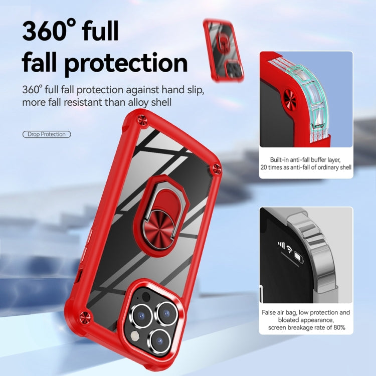 For iPhone 15 Pro TPU + PC Lens Protection Phone Case with Ring Holder(Red)
