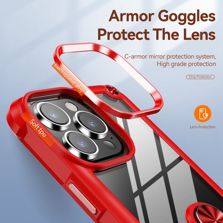 For iPhone 15 Pro TPU + PC Lens Protection Phone Case with Ring Holder(Red)