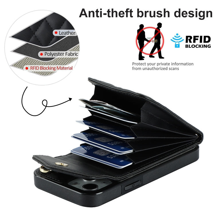 Rhombic Texture Card Bag Phone Case with Long Lanyard, For iPhone 14 Plus, For iPhone 14, For iPhone 14 Pro