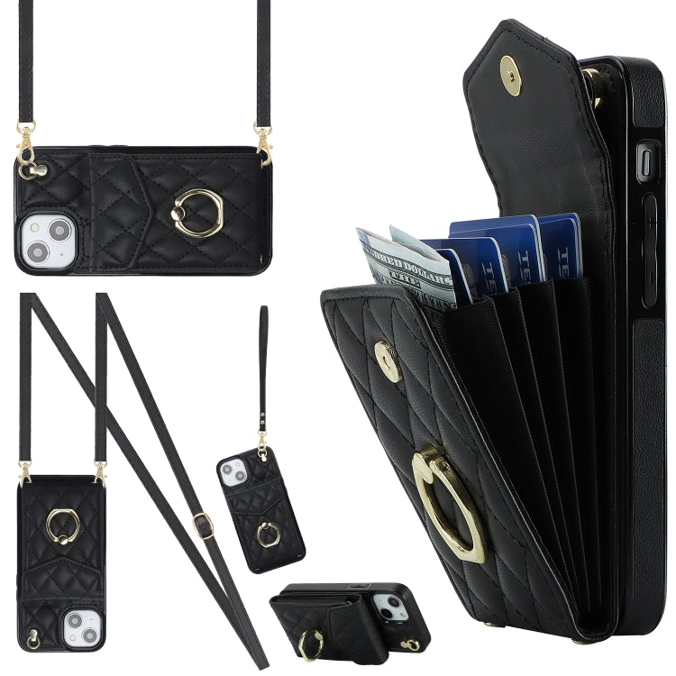 Rhombic Texture Card Bag Phone Case with Long Lanyard, For iPhone 13, For iPhone 12 / 12 Pro, For iPhone 12 Pro Max
